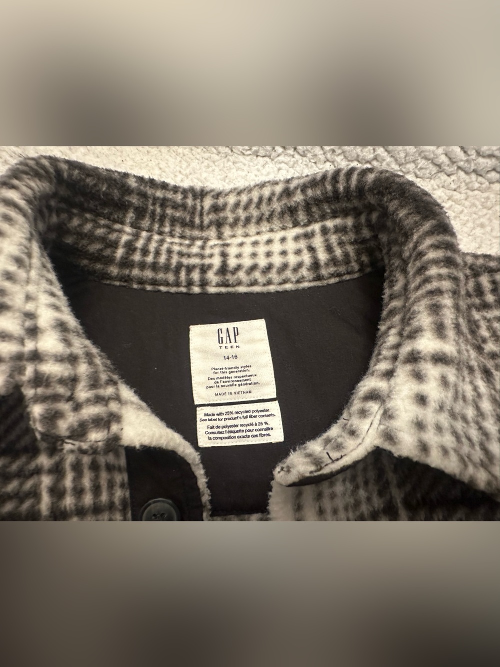 GAP Plaid Fleece Shacket in Black & White